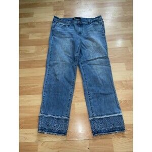 Liverpool The Crop Straight Size 10 Blue Jeans Raw Frayed Eyelet Hem